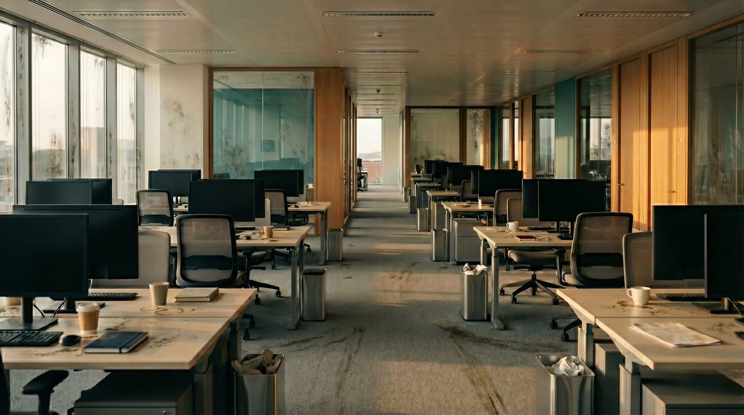 Modern kantoor door AQWA voor de werkdag klaargemaakt, onberispelijke werkplekken — voor AQWA