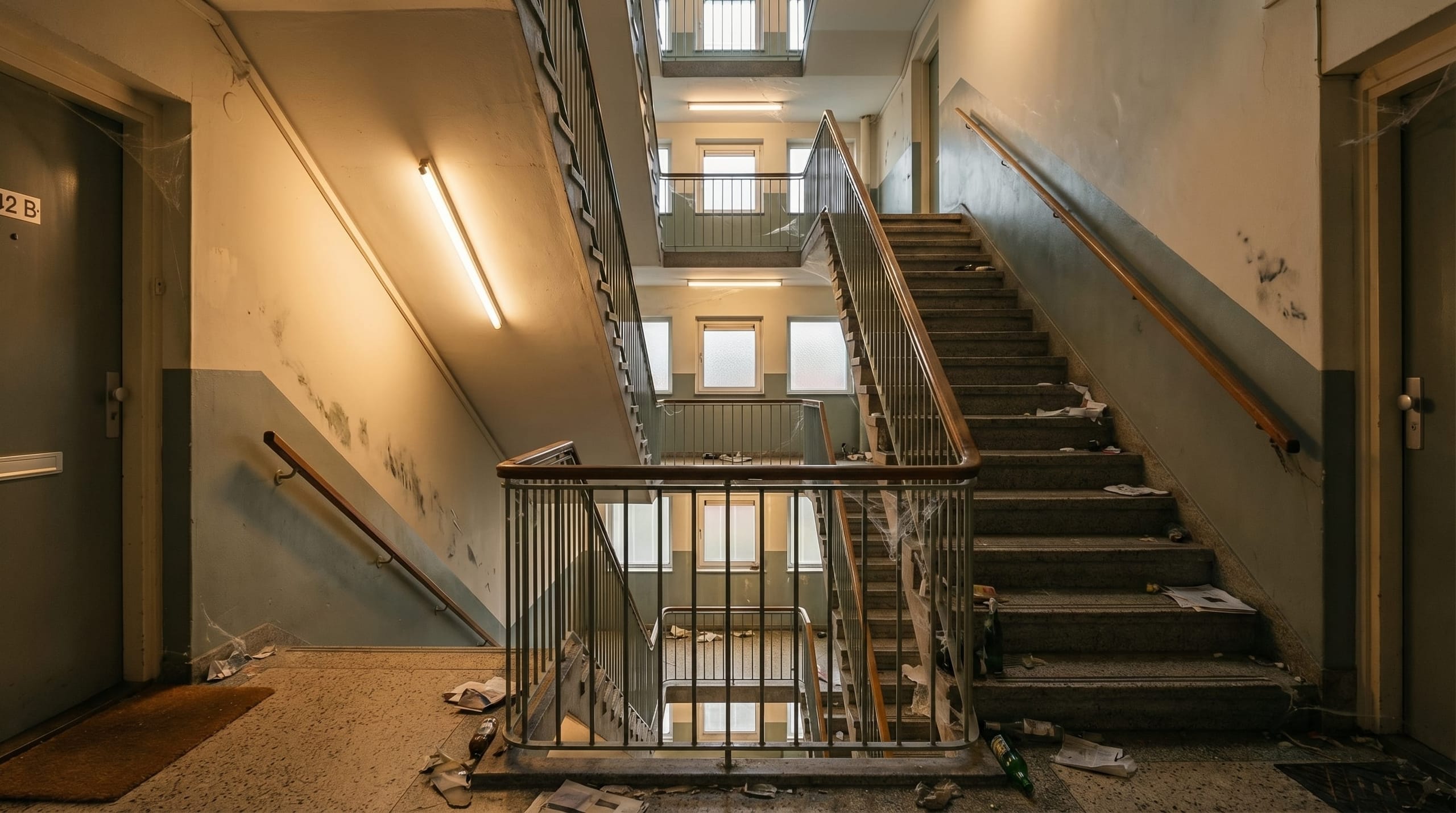 Trappenhuis van een appartementencomplex door AQWA schoongemaakt — voor AQWA